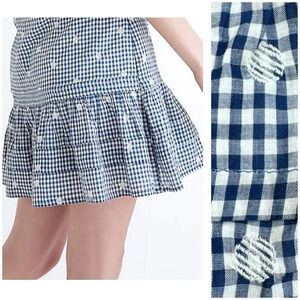 Madewell Embroidered Tiered Pull On Mini Skirt in Gingham Check. Size L. Lined
